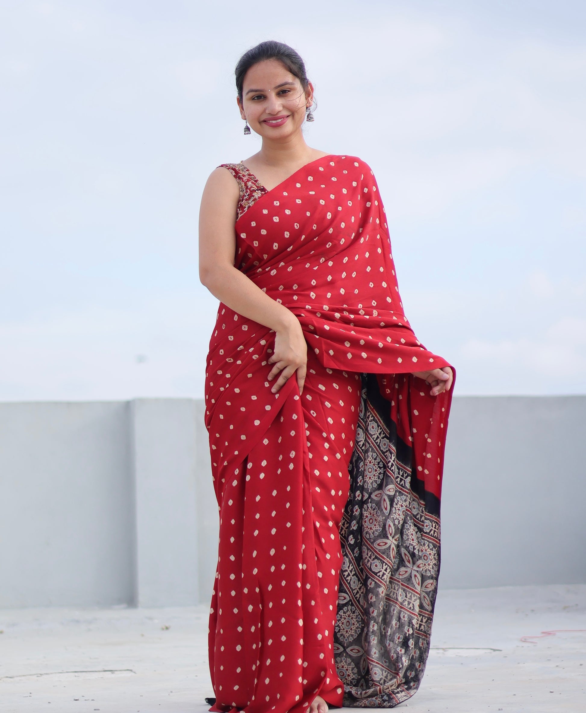 Ajrakh Modal Silk Saree