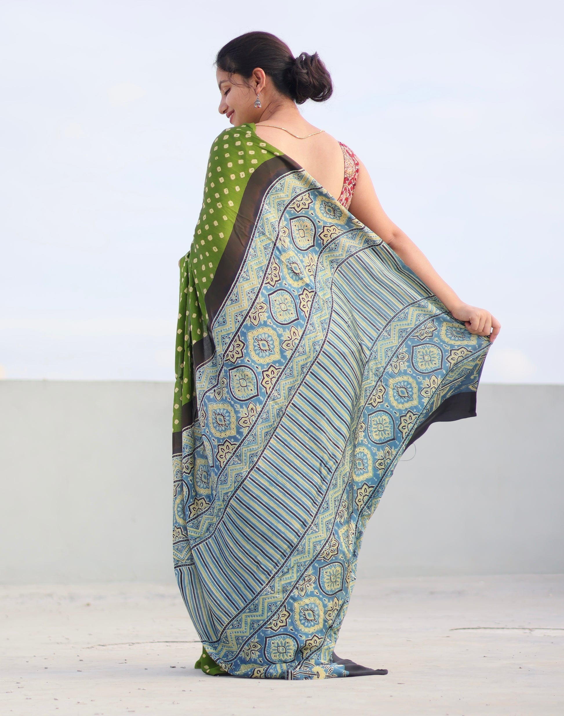 Ajrakh Modal Silk Saree