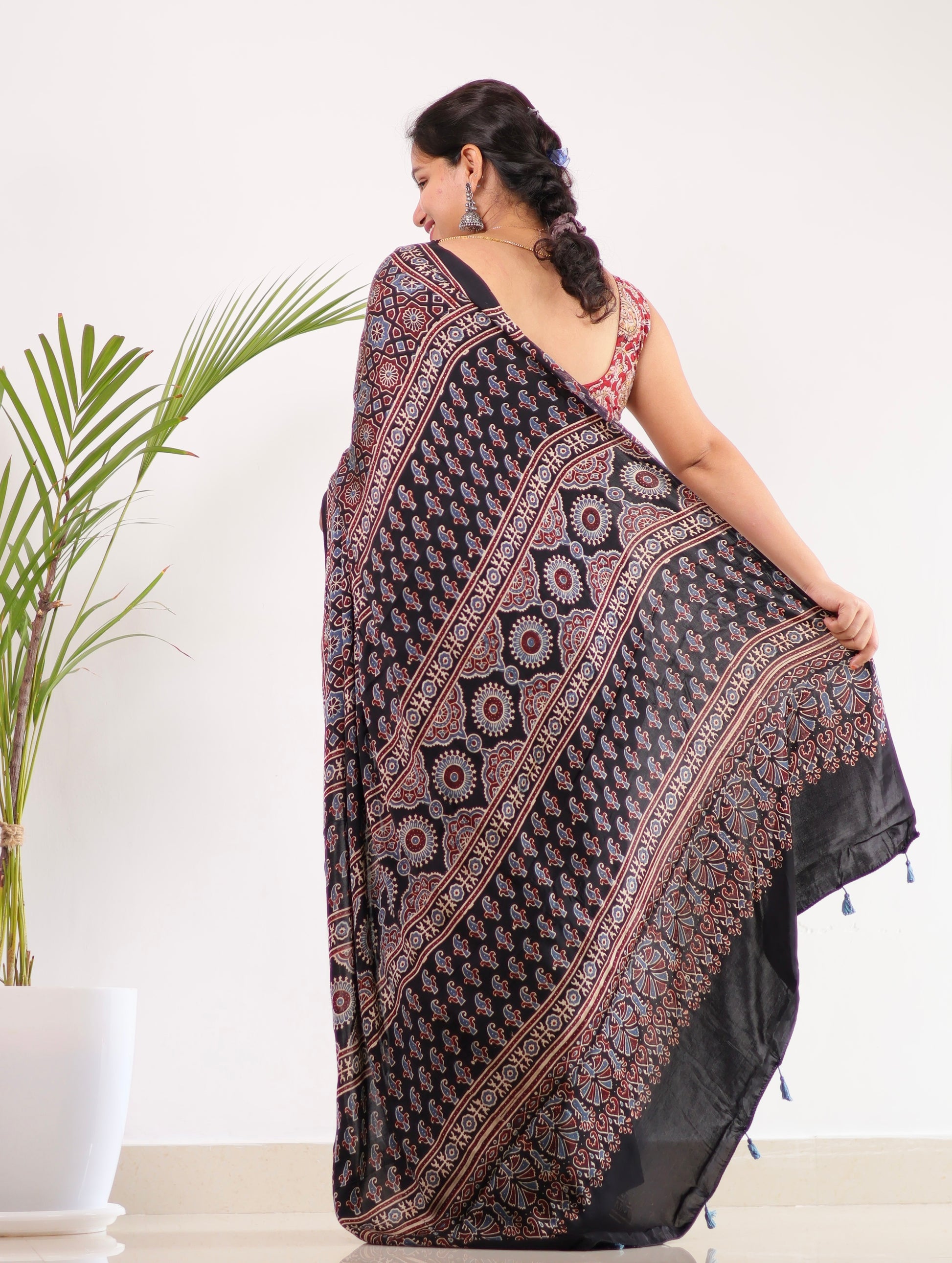 Ajrakh Modal Silk Saree