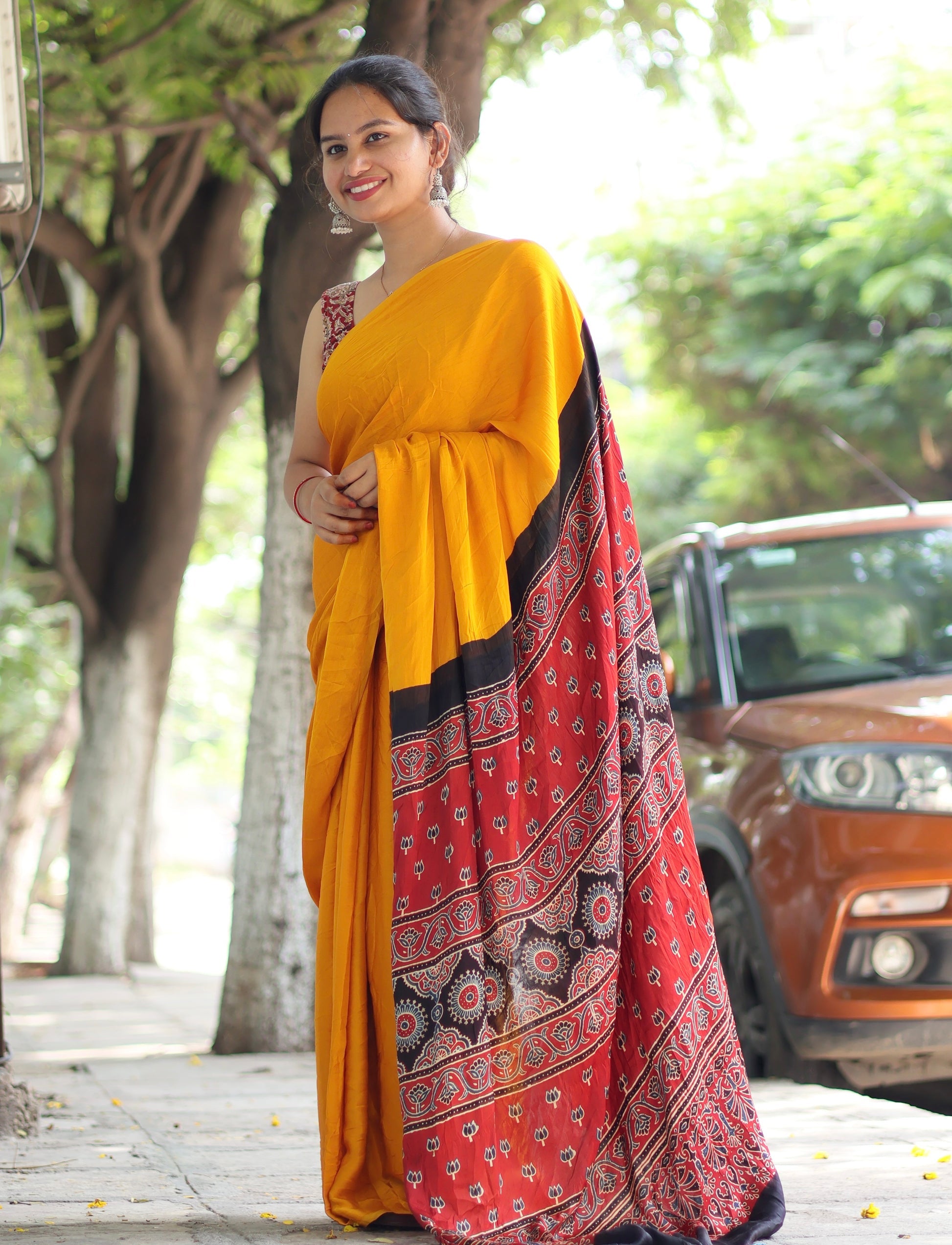 Ajrakh Modal Silk Saree
