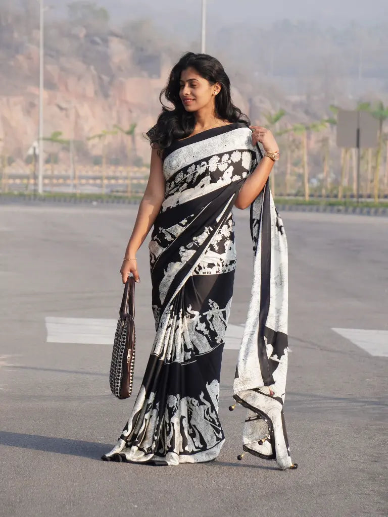 AJRAKH MODAL KALAMKARI DESIGN  DIGITAL PRINTED SAREE