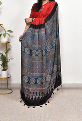 AJRAKH RED PLAIN MODAL SILK DIGITAL PRINTED SAREE