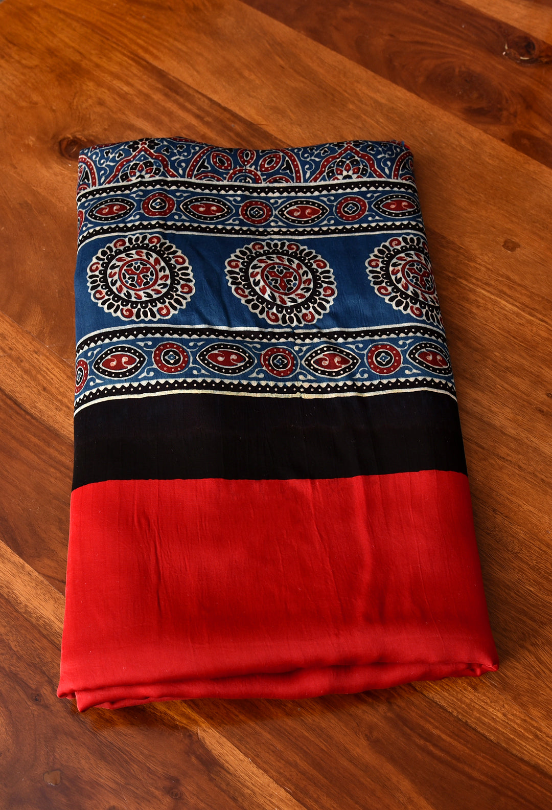 AJRAKH RED PLAIN MODAL SILK DIGITAL PRINTED SAREE