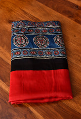 AJRAKH RED PLAIN MODAL SILK DIGITAL PRINTED SAREE