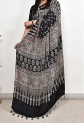 AJRAKH BEAUTIFUL BLACK  MODAL SILK DIGITAL PRINTED SAREE