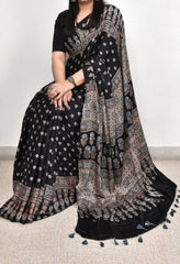 AJRAKH BEAUTIFUL BLACK  MODAL SILK DIGITAL PRINTED SAREE