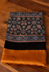 AJRAKH PALLU DARK MUSTRED MODAL SILK DIGITAL PRINTED SAREE