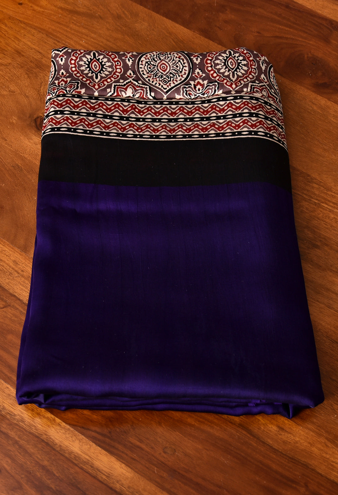 AJRAKH ROYAL BLUE WITH PURPAL MODAL SILK DIGITAL PRINTED SAREE