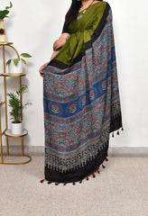 AJRAKH MAHENDI PLAIN BLUE MODAL SILK DIGITAL PRINTED SAREE