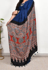 AJRAKH BLUE MODAL SILK DIGITAL PRINTED SAREE