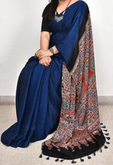 AJRAKH BLUE MODAL SILK DIGITAL PRINTED SAREE