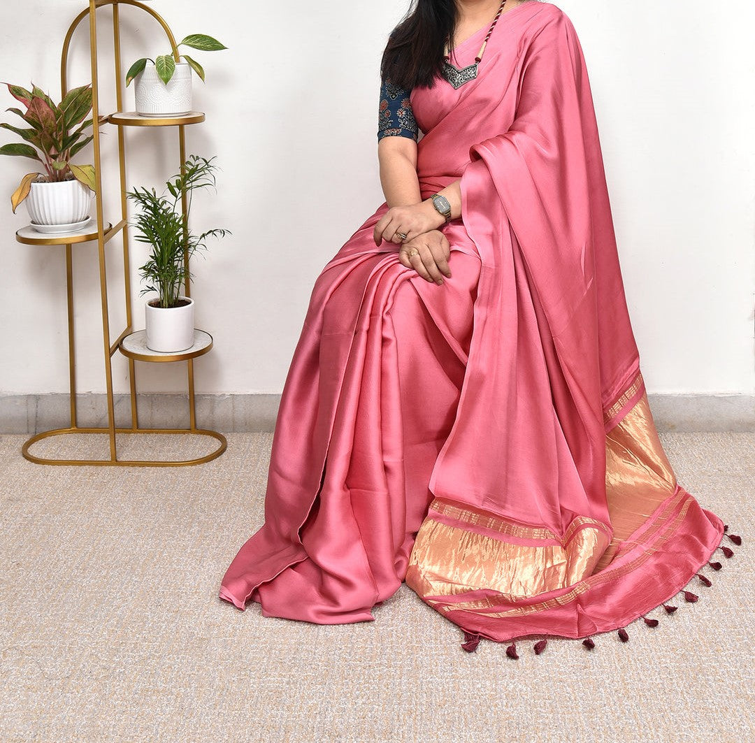 PLAIN PURE MODAL SILK SAREE WITH GAJJI SILK PALLU