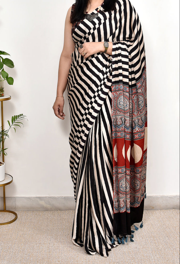 AJRAKH MODAL SILK DIGITAL PRINTED SAREE