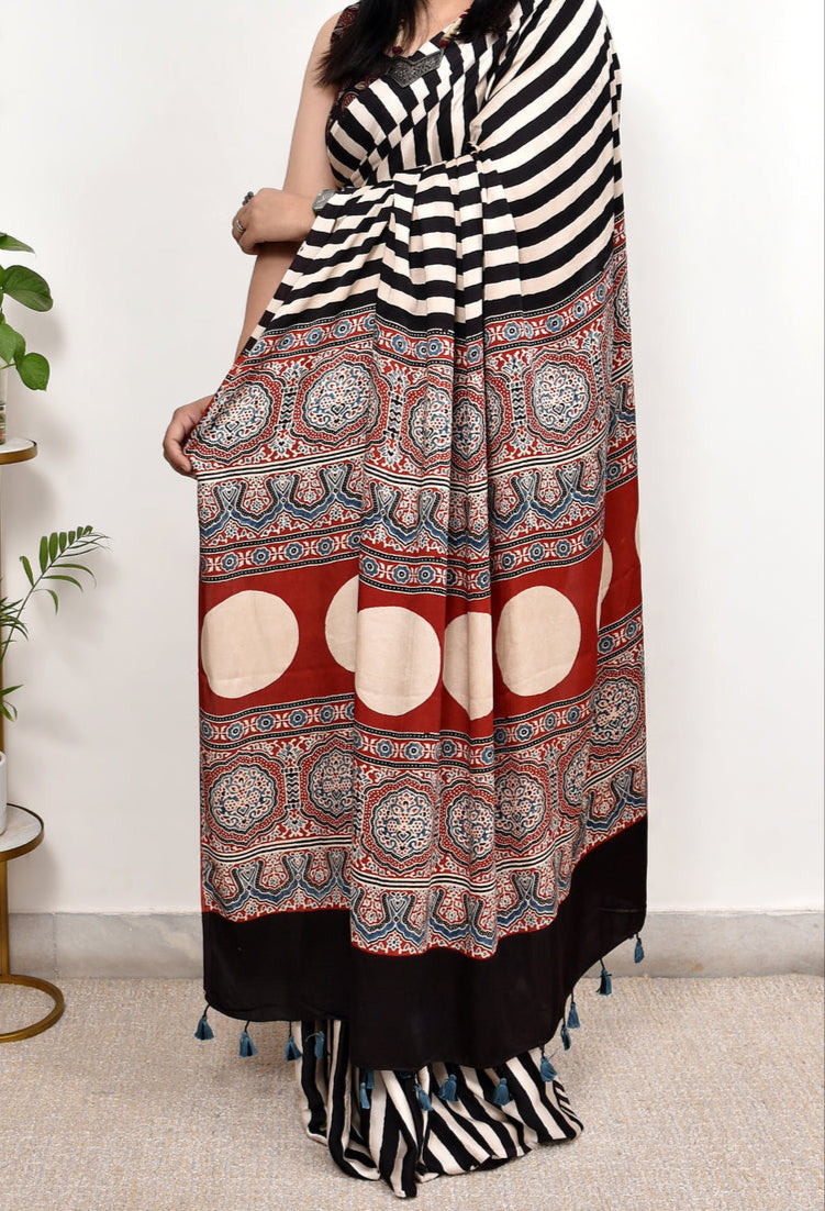 AJRAKH MODAL SILK DIGITAL PRINTED SAREE