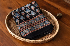 AJRAKH BLACK BIG FLORAL  MODAL SILK DIGITAL PRINTED SAREE