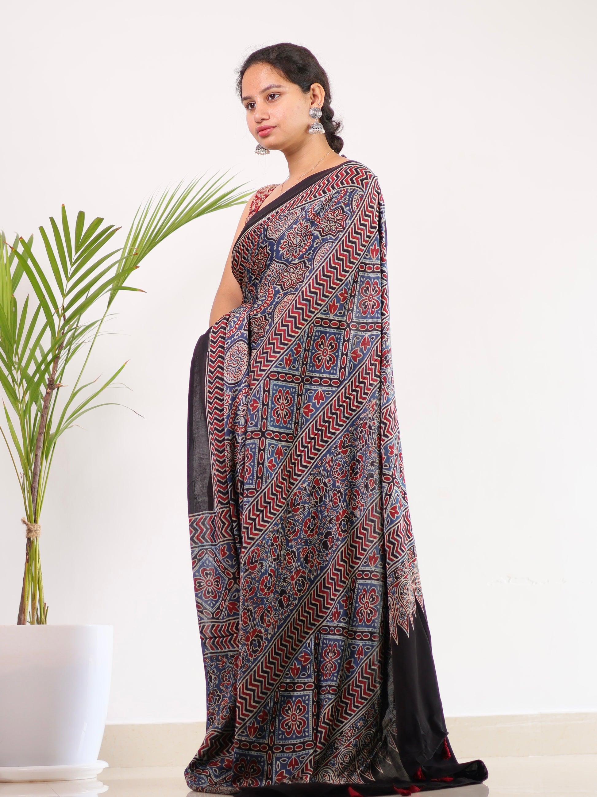 Ajrakh Modal Silk Saree