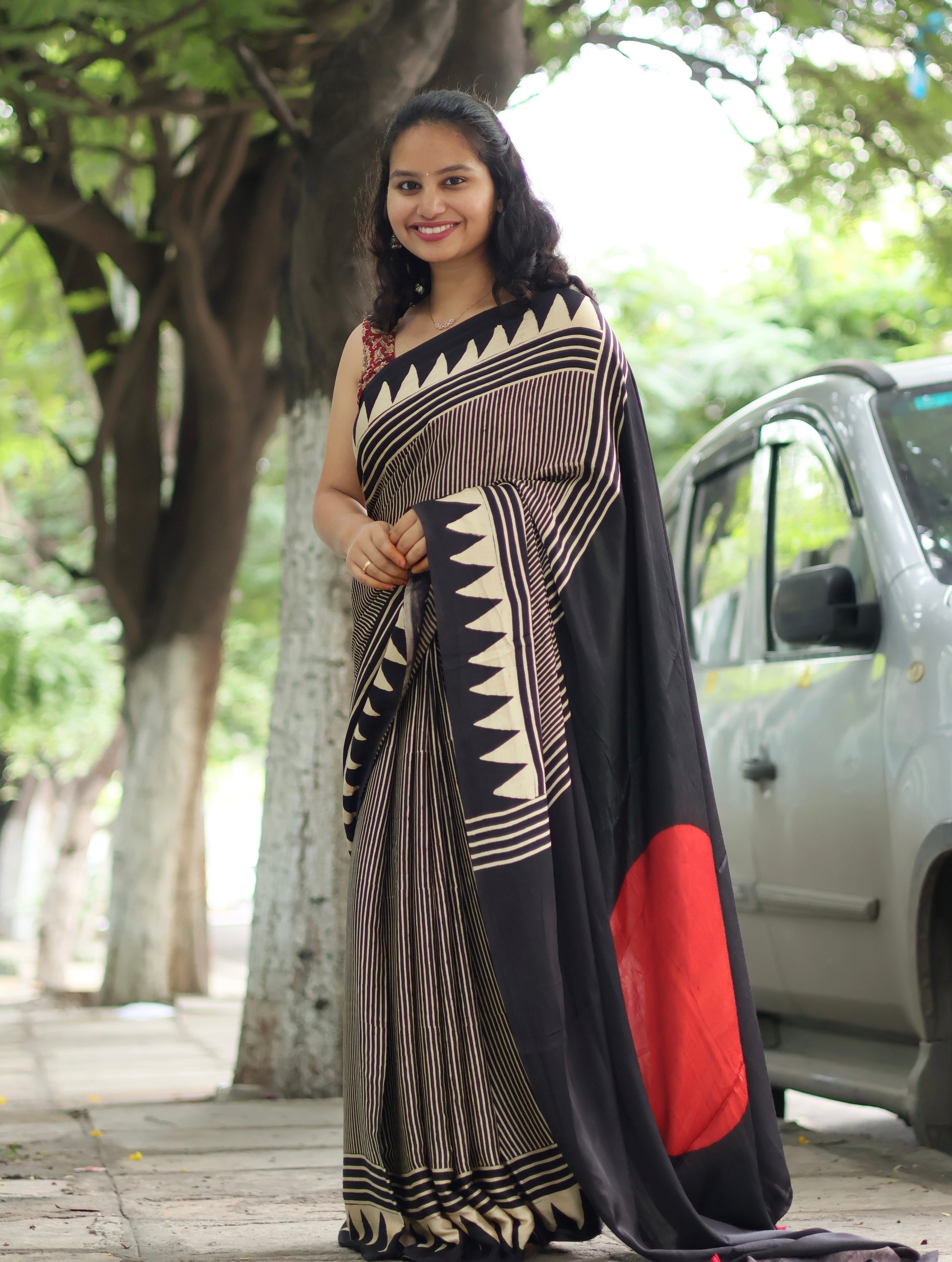 Ajrakh Modal Silk Saree