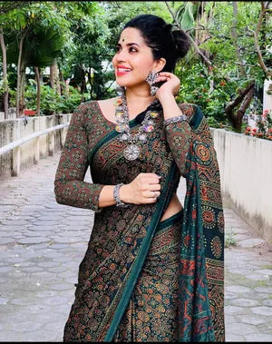 Ajrakh Modal Silk Digital Printed Saree