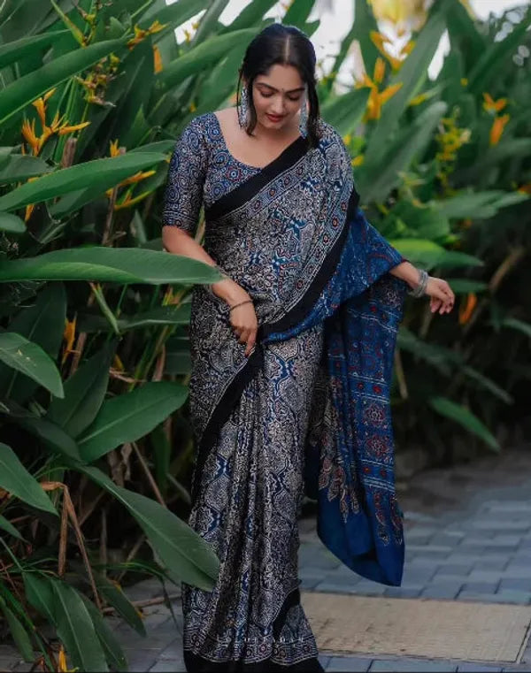 Ajrakh Modal Silk Digital Printed Saree