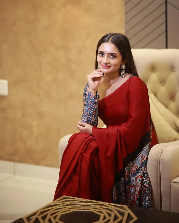 Pure Modal Silk Maroon  Silk Saree