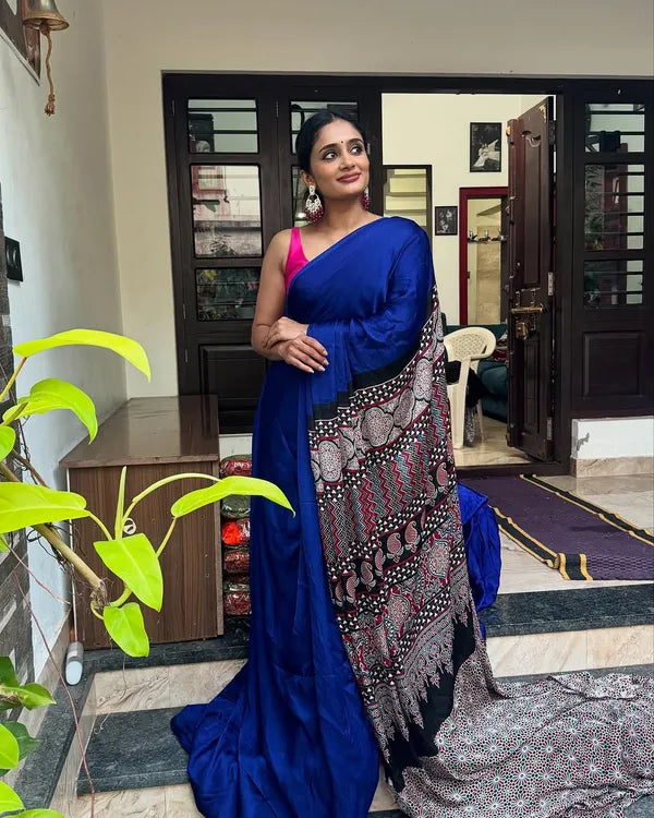Pure Modal Silk Blue Silk Saree