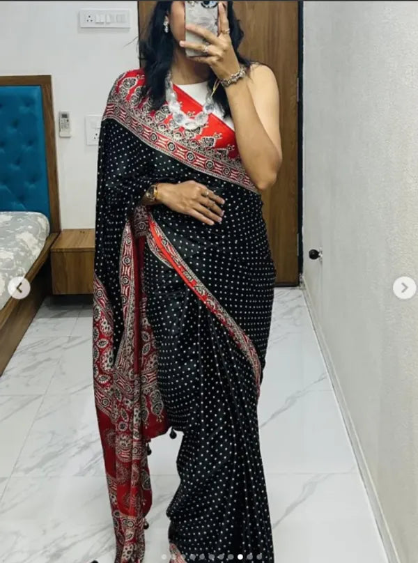 Ajrakh Modal Silk Digital Printed Saree