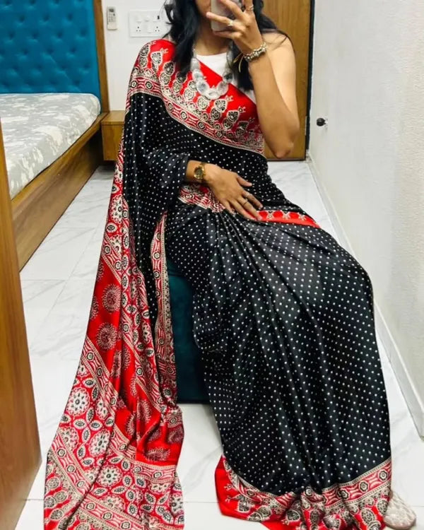 Ajrakh Modal Silk Digital Printed Saree