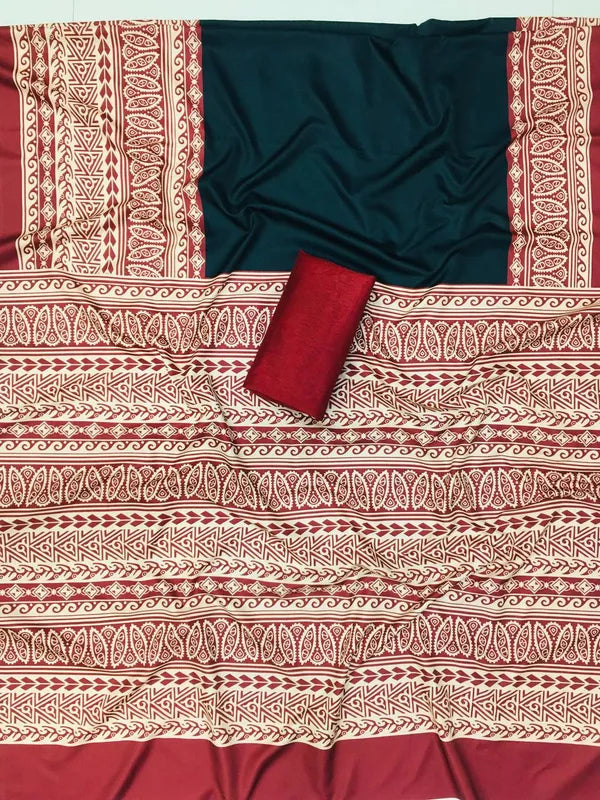 Black & Red Designer Kalamkari Cotton Linen Saree