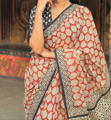 Block Design Cotton Linen Saree