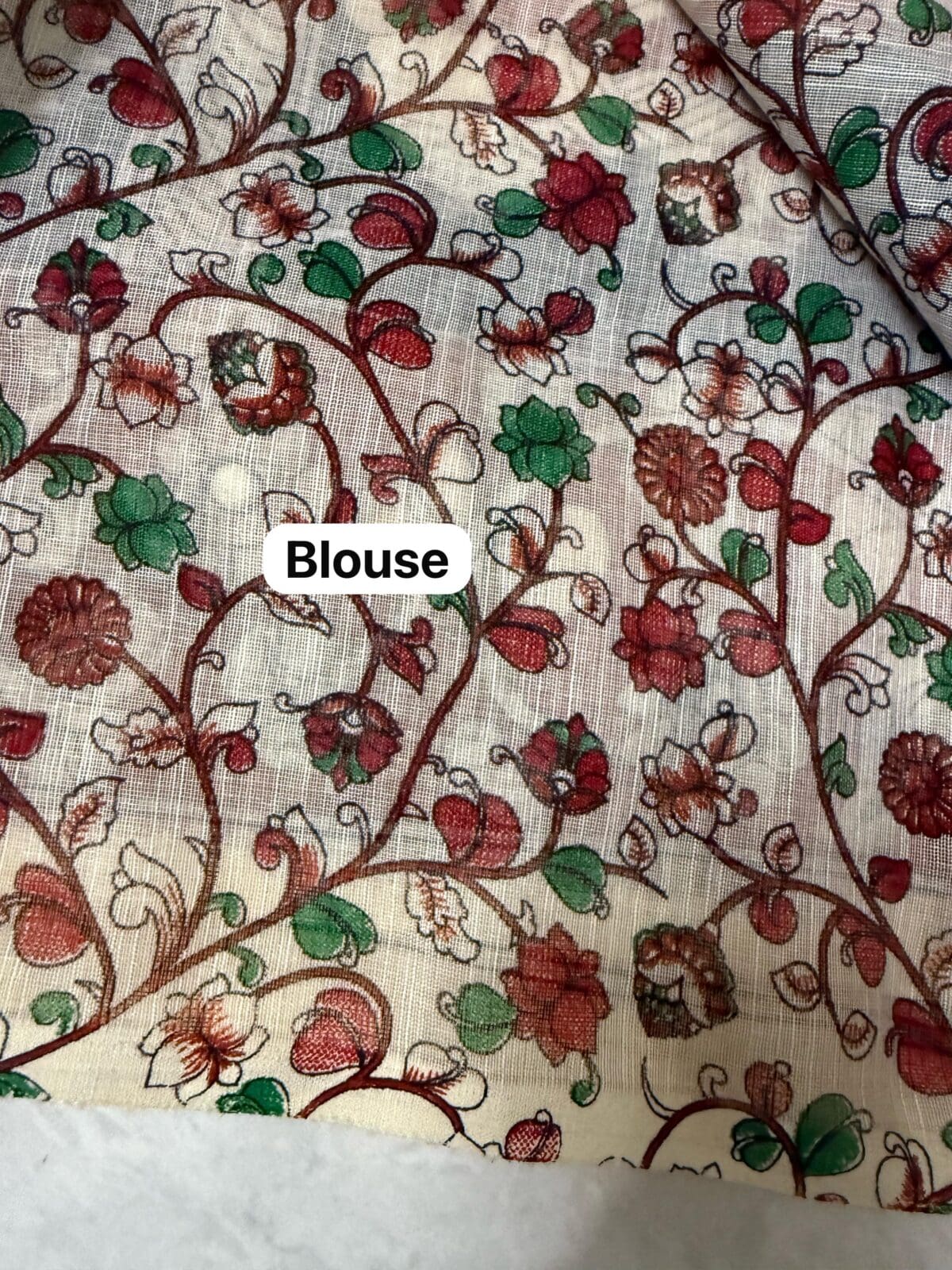 kalamkari Design White & Red Cotton Linen Saree