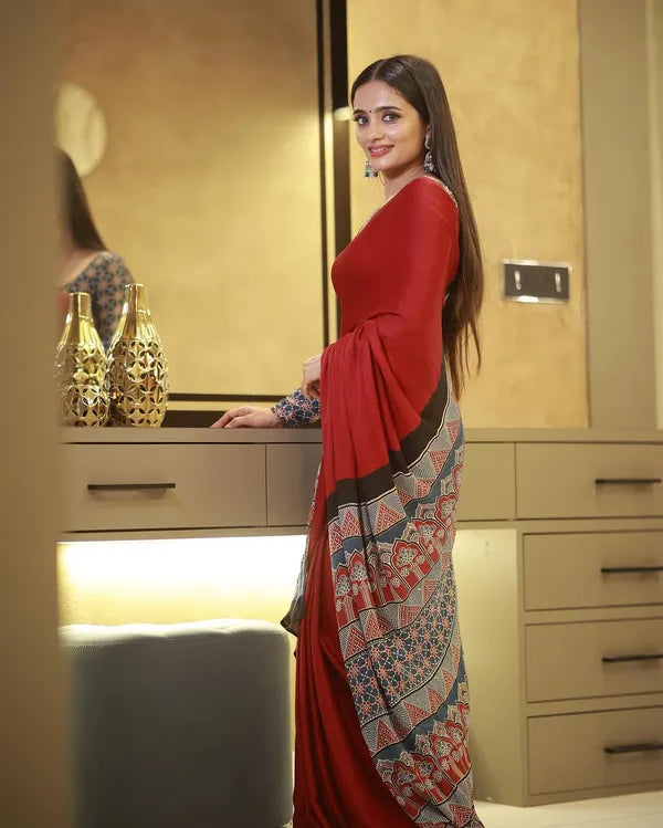 Pure Modal Silk Maroon  Silk Saree