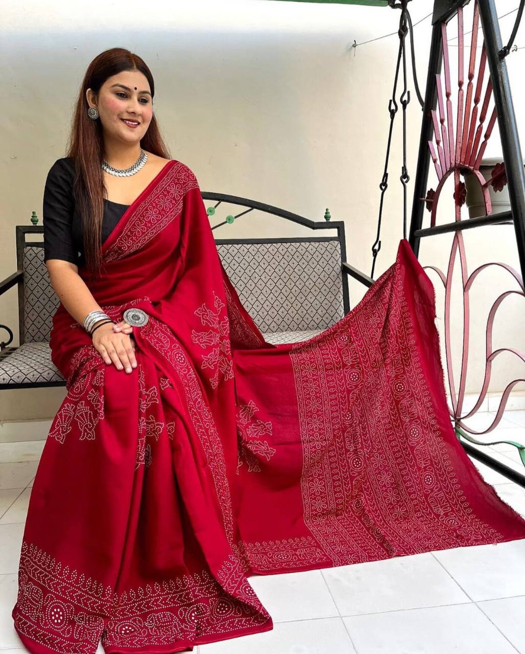 Ajrakh Modal Silk Saree