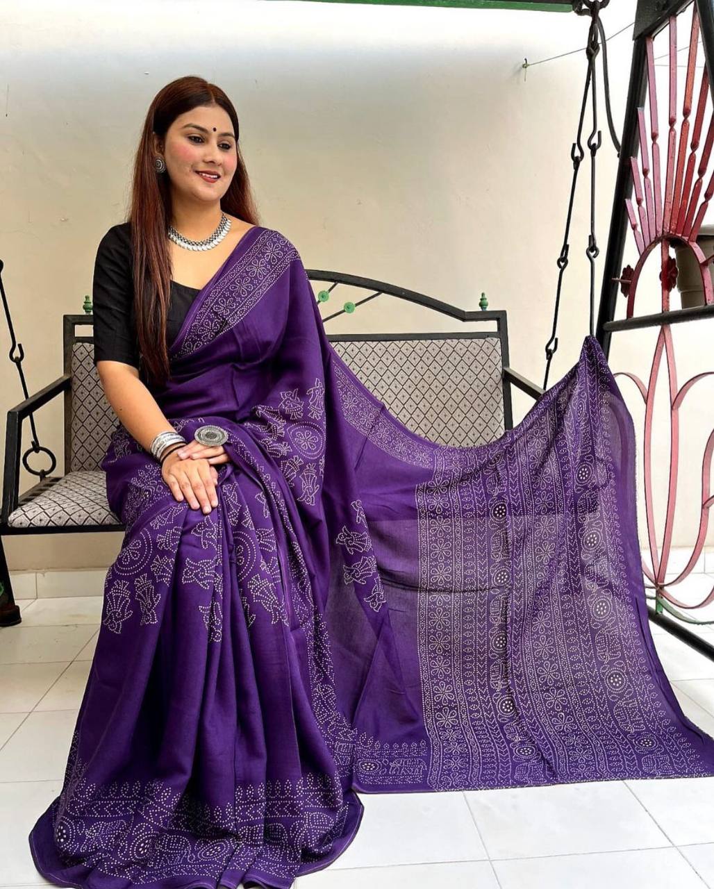 Ajrakh Modal Silk Saree