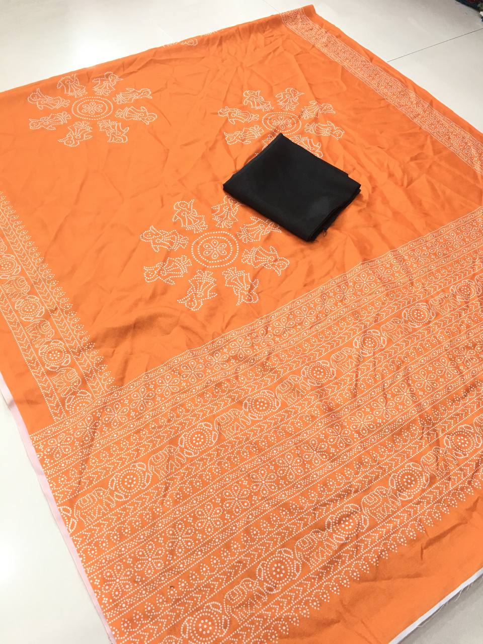 Ajrakh Modal Silk Saree