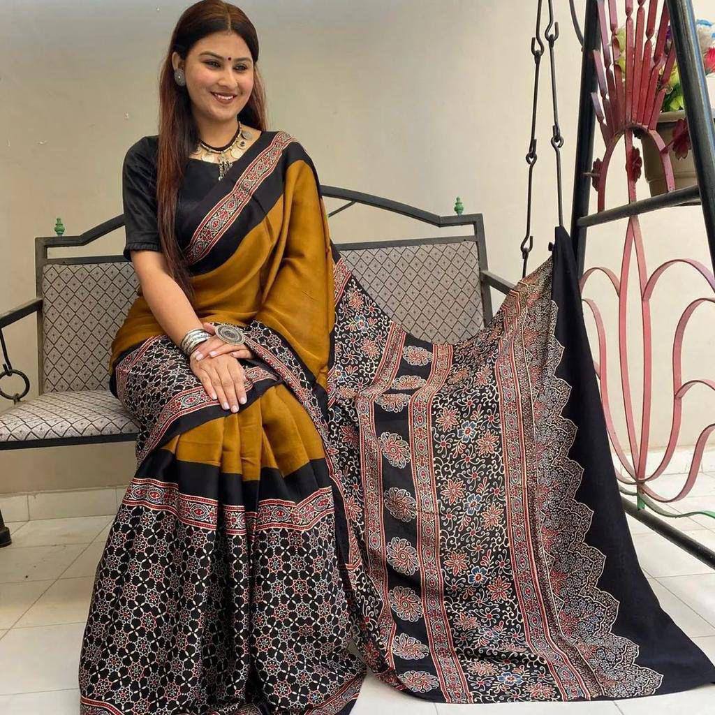 Ajrakh Modal Silk Saree